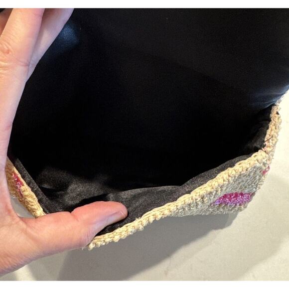 Floral Sequin Rafia Evening Clutch Purse Wedding Prom Vintage Inspired Boho - Picture 6 of 9